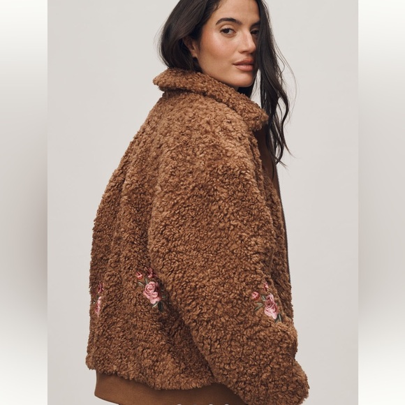 NWT | By Anthropologie Floral
Embroidered Sherpa Bomber Jacket | Size XL - Picture 3 of 5